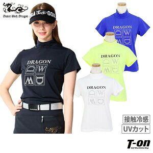 ダンスウィズドラゴン ダンス ウィズ ドラゴン DANCE WITH DRAGON DWD レディース ハイネックシャツ 半袖 モックネックシャツ UVカット 接触冷感 ジルコンロゴ ラインストーン&スタッズデザイン
