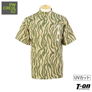 ピーダブリュサーキュラス PW CIRCULUS メンズ ハイネックシャツ 半袖 モックネック UVカット ロゴ&アニマル柄 総柄 ロゴプリント 【送料無料】 ゴルフウェア