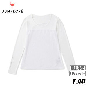 ジュン&ロペ ジュンアンドロペ JUN&ROPE レディース インナーシャツ 長袖 アンダーウェア ラウンドネック UVカット 接触冷感 メッシュ切替 涼しい素材 ロゴプリント ゴルフウェア 【送料無