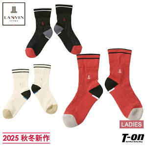 ランバン スポール LANVIN SPORT 日本正規品 レディース ソックス ミドル丈ソックス厚底パイルクッション 折返しできる ショート丈にもなる ロゴジャカード 配色デザイン 抗菌 2025 秋冬 新作 ゴ