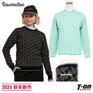 レザレクション Resurrection レディース セーター クルーネック コットン混紡 軽量 幾何学柄ジャガード ロゴ刺繍 【送料無料】 2025 秋冬 新作 ゴルフウェア