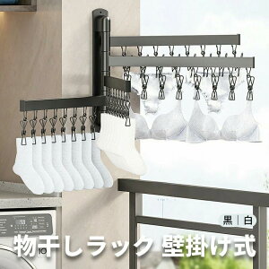 物干しラック 壁掛け 折りたたみ式 室内用 回転式 多機能 ハンガーラック 靴下干し 下着 タオル 洗濯物干し ノンホール 簡単設置 ベランダ収納 省スペース ブラック ホワイト