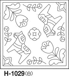 オリムパス 刺し子 花ふきん 布パック 北欧モチーフ ダーラナホース 白 オリジナル柄 H-1029 刺し子布 刺しゅう さしこ 刺繍