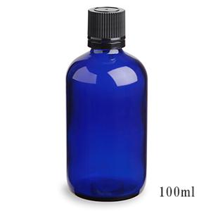 手作り化粧水やマッサージオイル等の保存に便利♪ スタンダードタイプ遮光瓶（ブルー）黒キャップ100ｍｌ （アルコール、エタノール対応）