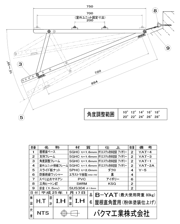 楽天市場】バクマ工業 エアコン室外ユニット用据付架台 屋根直角