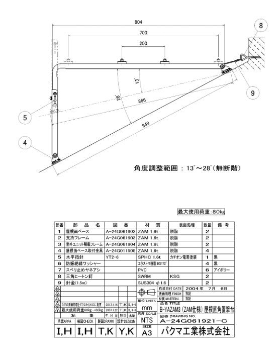 楽天市場】バクマ工業 エアコン室外ユニット用据付架台 傾斜屋根 楽天市場】バクマ工業 エアコン室外ユニット用据付架台 傾斜屋根