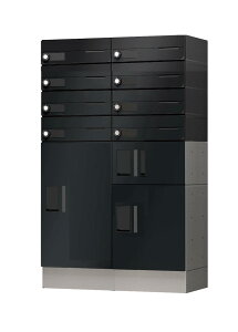 【代引不可】 ナスタ 集合住宅向け 宅配ボックス(プチ宅 KS-TLP36 機械式・防水タイプ)+郵便受(KS-MB4202PU防滴タイプポスト)+幅木(KS-TLP360LB-SH100) 8世帯向 ブラック(受注生産目安納期