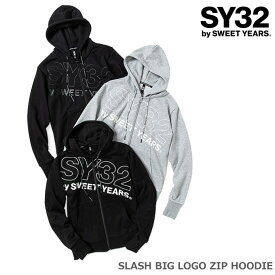 SY32 by SWEET YEARS SLASH BIG LOGO ZIP HOODIEスラッシュビッグロゴジップパーカー　クロ　グレー　フーディ　フード　メンズ