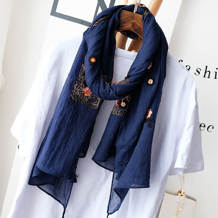 楽天市場】9色 ストール 春用 夏用 春夏 フリンジ付き 刺繍 花柄 大判 