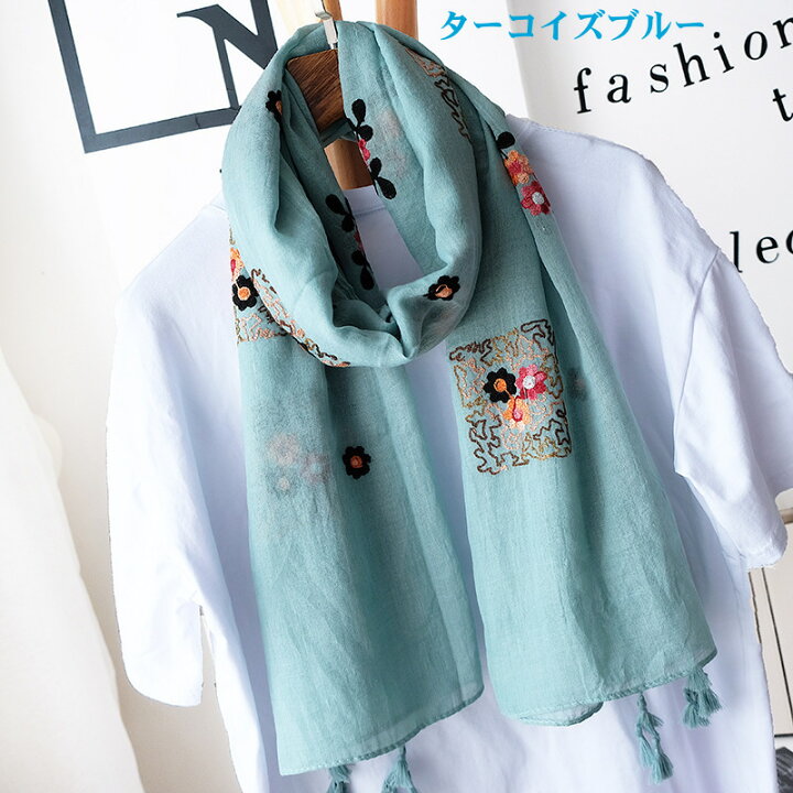 楽天市場】9色 ストール 春用 夏用 春夏 フリンジ付き 刺繍 花柄 大判 