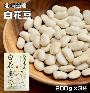 白花豆 200g×3袋 豆力 北海道産 (メール便)白花美人 白インゲン 花豆 インゲン豆 しろはなまめ 国産 乾燥豆 国内産 豆類 和風食材 生豆