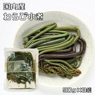 わらび水煮 90g×3袋 国産 芽ばえの里 北海道物産 国内産 蕨生 和良比 山菜水煮 水煮野菜 簡単 便利