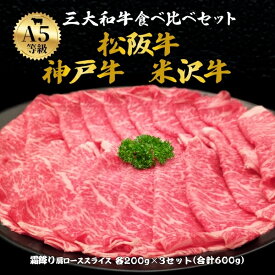 ホワイトデー お返し ギフト A5 ランク 三大和牛 神戸牛 松阪牛 米沢牛 食べ比べ セット 600g 肩ロース しゃぶしゃぶ すき焼き ブランド牛 国産 黒毛和牛 牛肉 神戸ビーフ 松坂牛 和牛 熨斗 内祝い お肉 お祝い ぎゅうにく 肉 お礼 結婚祝い 食べ物