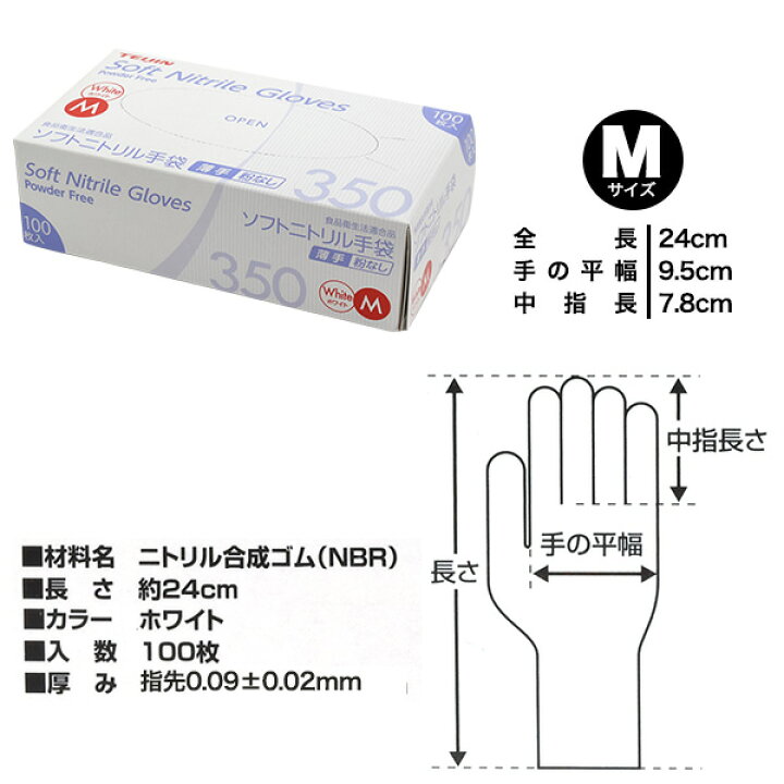 楽天市場】テイジン ニトリル手袋 パウダーフリー 薄手 Lサイズ M  