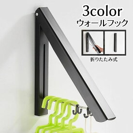 【送料無料】ウォールフック 折りたたみ式 ハンガーフック 物干し 粘着式 ネジ 壁取付け用 省スペース 取り付け簡単 室内干し 玄関 洗面所 浴室 ランドリールーム コンパクト 生活雑貨 洗濯用品 白 黒 シルバーカラー