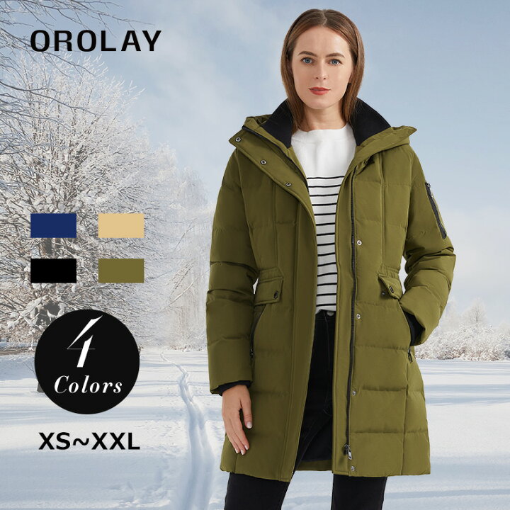 楽天市場】Orolay レディース ダウンジャケット ミッド フード付き 冬 
