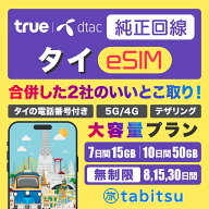 【true dtac 純正品】タイ eSIM【5G/4G-LTE高速データ通信】通話/テザリング 【タイ電話番号付き】 プリ…