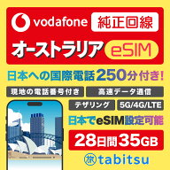 【現地の電話番号付き】vodafone オーストラリア eSIM【28日間35GB】国際電話250分付き 5G/4G-LTE高速デ…