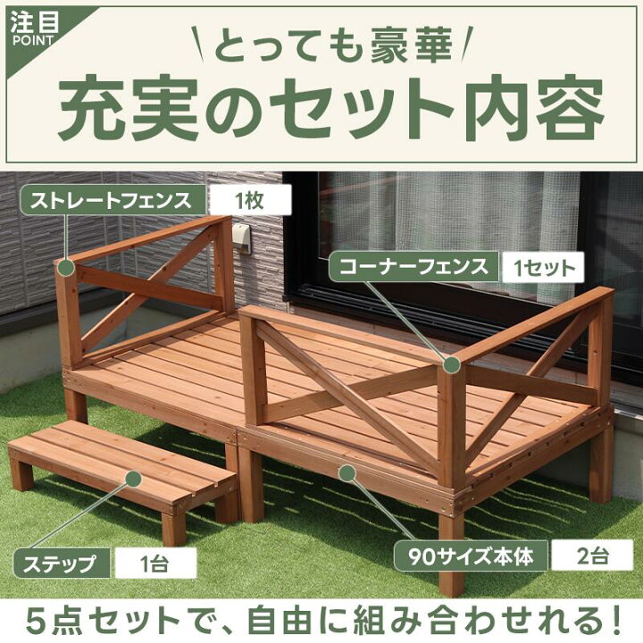 楽天市場】ウッドデッキ 5点 0.5坪セット ウッドテラス ウッドフェンス 