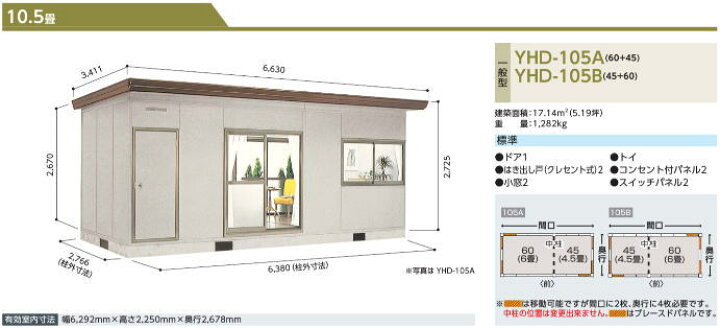 楽天市場】ヨドハウス Dタイプ 10.5畳 YHD-105 一般型 お客様組立品 