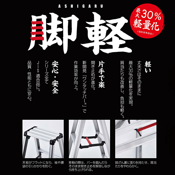 楽天市場】長谷川工業 脚立 RZB-15b 高さ139cm 耐荷重130kg 脚軽 BLACK 