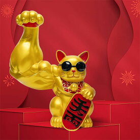 筋肉招き猫 マッスル招き猫　運気上昇　商売繁盛　開店祝い 置物 おしゃれ ユニコーンアーム 開運雑貨 運気上昇 裕福になる 人気 ギフト 開運 金運アップ 玄関 飲食店 クラフト 贈り物最高の家の装飾財運を呼び込む風水置物です黄水晶は知恵と喜 高品質の素