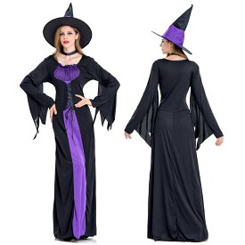 ハロウィン 魔女衣装 大人cosplay コスプレ 紫魔女 ロングスカート コスプレ 衣装 仮装 公演着 魔女 ロールプレイング　帽子　首輪　ワンピース　変装　仮装