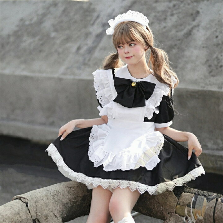 楽天市場】メイド服 4点セット (ワンピース+エプロン+リボンネクタイ+ 