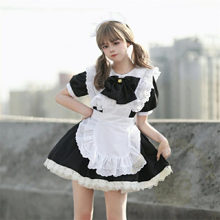 楽天市場】メイド服 4点セット (ワンピース+エプロン+リボンネクタイ+  