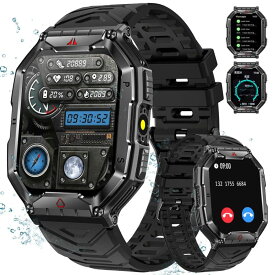 2025年革新モデル スマートウォッチ Bluetooth5.3通話機能付き 軍用規格 耐衝撃 傷防止スクリーン 2.1インチ大画面 コンパス 気圧計 高度計 戦術懐中電灯 100+文字盤 100種類運動モード Line通知 振動強度調整650mahバッテリー 1ATM防水 電卓 天気 iPhone/Android対応