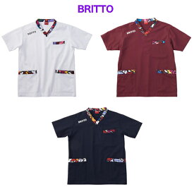 772201 BRITTO Scrub ロメロ・ブリット　コラボ　スクラブ　3色展開　縁取りが可愛いデザイン　ポケット付き　ユニセックス　男女兼用　pop　帯電防止