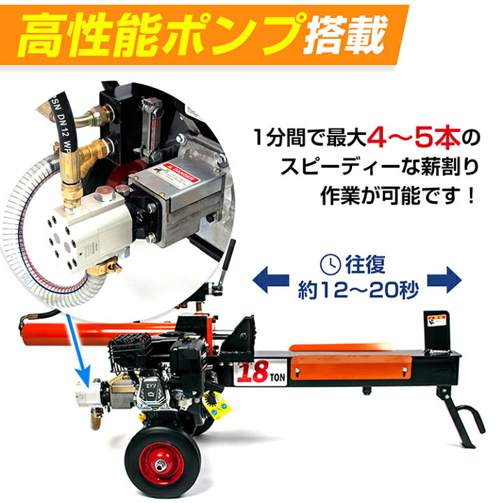 楽天市場】油圧式薪割り機 エンジン式 18t 6.5馬力 カッター 直径500mm 