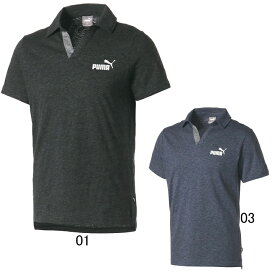 プーマ　PUMA　ESS+　オープンカラー半袖ポロシャツ　583214　綿100％　スキッパーポロシャツ　ゴルフ　フィットネス　メンズ　セール