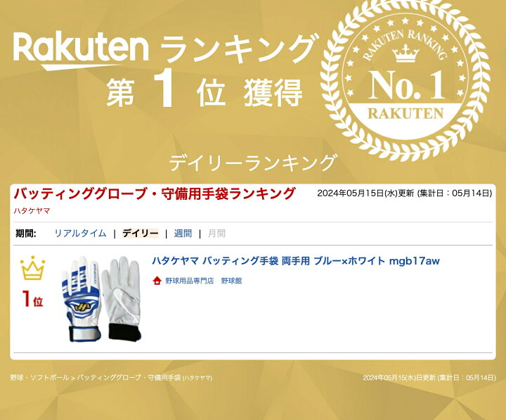 楽天市場】ハタケヤマ バッティング手袋 両手用 ブルー×ホワイト 