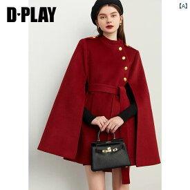 ケープコート 春 レトロ 錆 光 英国 マント ウール 特大 ダブルブレスト レギュラースリーブ ミドル丈 赤 黒