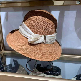 トップハット レディース 夏 ラフィア ドーム型 つば広 ちょう結び 折りたたみ可能 旅行 オレンジ 黒 白