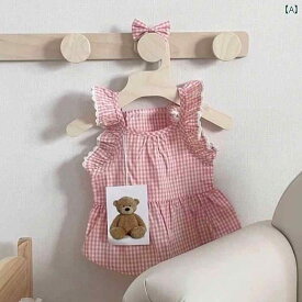 ペット服 チェック柄 夏 薄手 カジュアル スカート かわいい サスペンダー ピンク