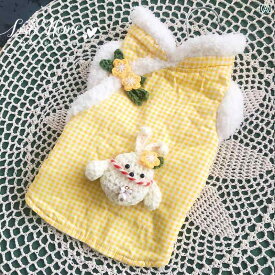 ペット服 チェック柄 秋冬 スカート かわいい 黄色