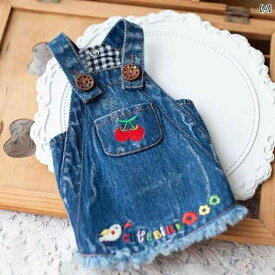 かわいい ペット服 デニムスカート 秋 青