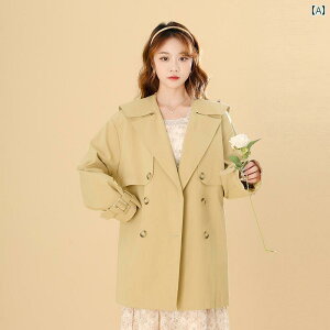 トレンチコート 黄色 ウインドブレーカー レディース 秋 ウエスト 韓国 通勤 小学生 英国風 イエロー ミドル丈 可愛い 綺麗 おしゃれ
