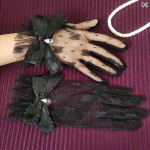 レディース レースの手袋 リボン ロリータ 黒 エレガント レトロ ハロウィーン ハンド スリーブ 薄い かわいい おしゃれ ファッション ドレス 日焼け防止