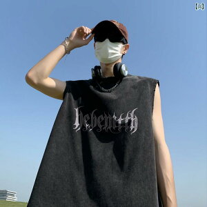 男性用 ベスト メンズ 薄手 アメリカ ストリート 洗浄 ノースリーブ 綿 スポーツ チョッキ ラウンドネック プルオーバー ブラック グリーン グレー