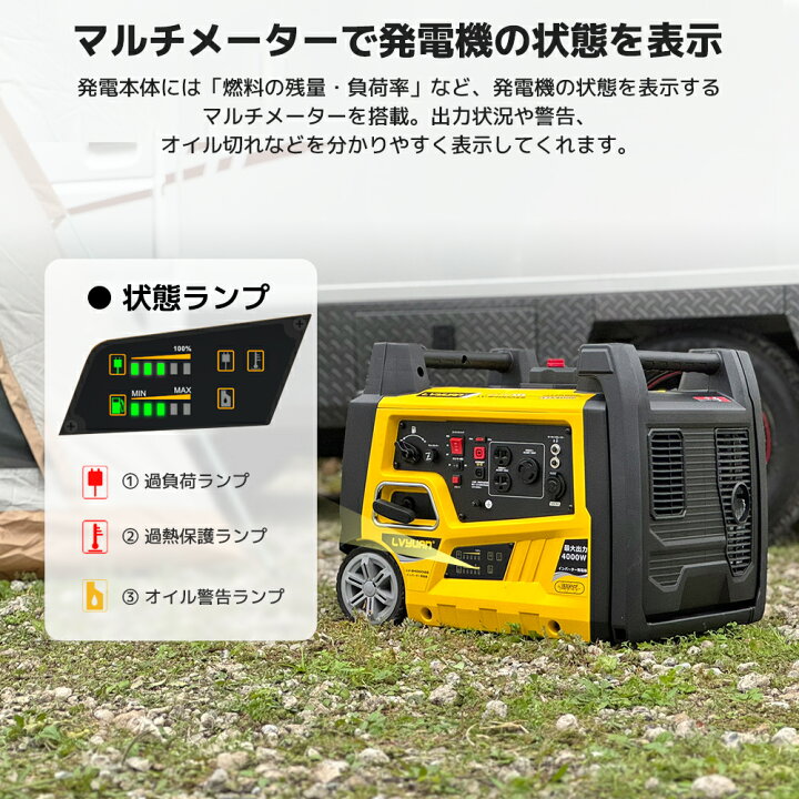 楽天市場】LVYUAN インバーター発電機 最大出力4kVA 定格出力3.5kVA 