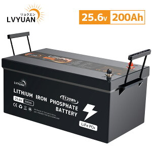 【Grade-Aセル・200A BMS・5年保証】LVYUAN 25.6V 200Ah リン酸鉄リチウムイオンバッテリー LiFePO4電池(5120Wh) 車中泊/RV/オフグリッドソーラー対応・キャンプ・ 防災用 10年寿命