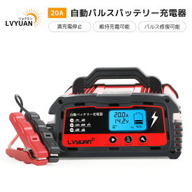 LVYUAN 正規品 自動パルスバッテリー充電器 定格20A 12V/24V対応 維持充電 緊急時 全自動 スマートチャージャー バッテリー診断機能付 AGM/GEL車充電可能 自動車・農機・建設機械・小型船舶など 日本語説明書 PSE取得済み DC200PLUS