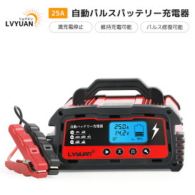 LVYUAN 正規品 自動パルスバッテリー充電器 定格25A 12V/24V対応 維持充電方式 緊急時 全自動 カーバッテリー充電器 スマートチャージャー バッテリー診断機能付 AGM/GEL車充電可能 自動車 農機 建設機械 船 日本語説明書
