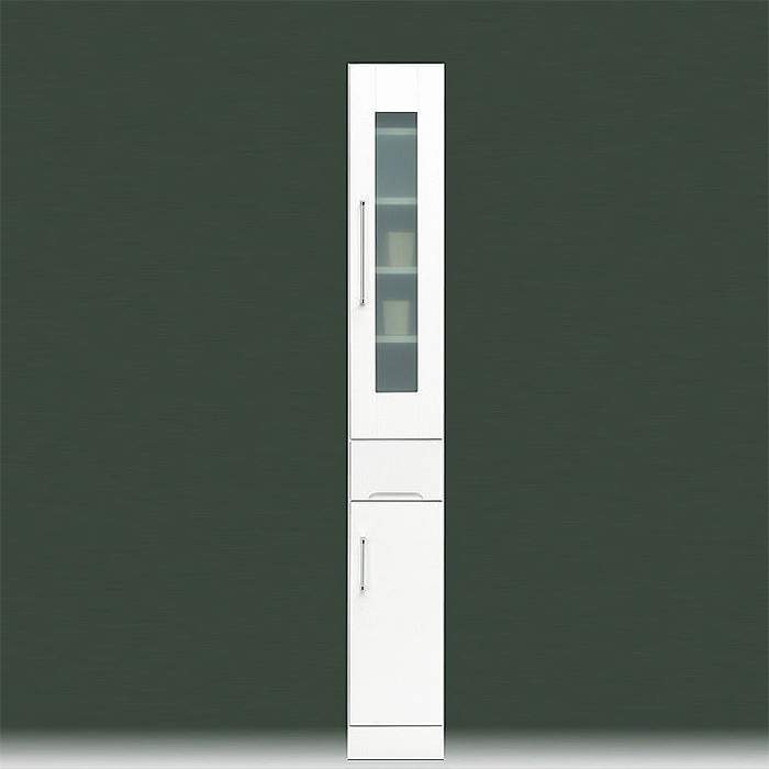 食器棚 隙間収納 幅25cm 完成品 キッチン収納 すきま家具 木製 ホワイト 白 鏡面 ガラス扉 スリム ハイタイプ シンプル | 激安家具の大宝家具