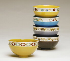 茶道具・茶器　抹茶茶碗　数茶碗　交趾　五色　5客　京都　中村翠嵐作、桐共箱　新品。