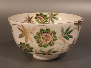 茶道具 抹茶茶碗色絵 時計草画相模竜泉作