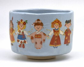 茶道具・茶器　抹茶茶碗　楽焼、世界の和　子供達の絵、勅題「和」・干支「辰」、京都　吉村楽入作、桐共箱　新品。